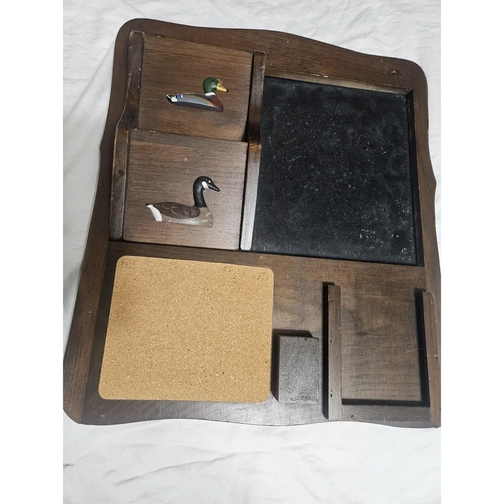 Vintage Duck WallMounted Framed Bulletin Board w/ Chalkboard, Notepad Holder Pen